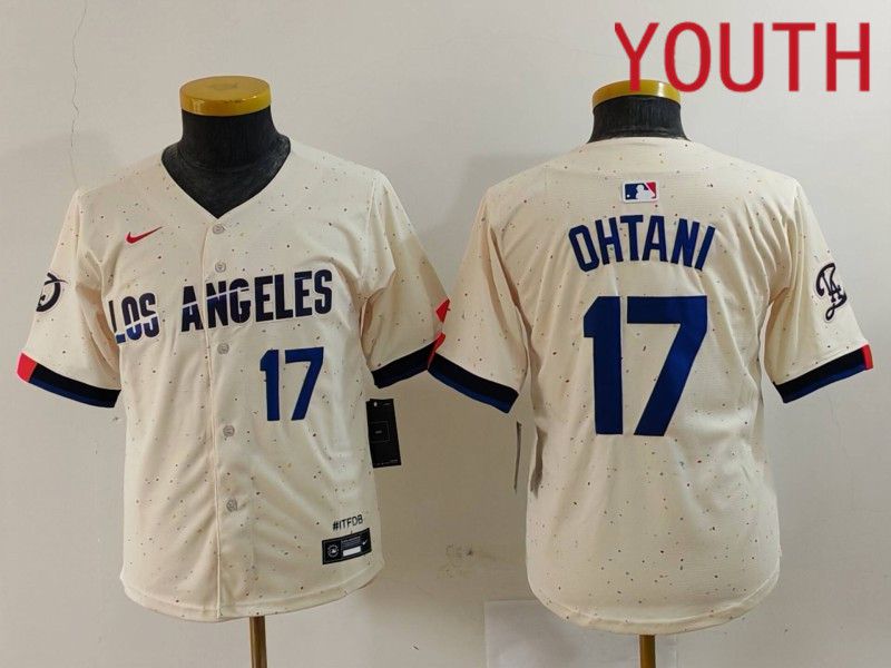 Youth Los Angeles Dodgers 17 Ohtani Cream Fashion Nike Game MLB Jersey style 7018